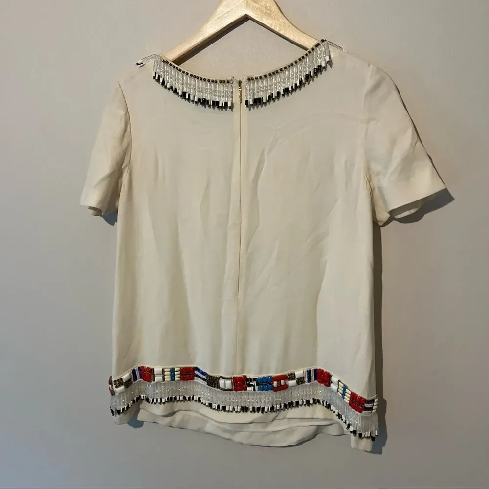 Tory Burch Jace cream blouse with multicolored beads western Aztec vintage Size4 - Picture 8 of 14